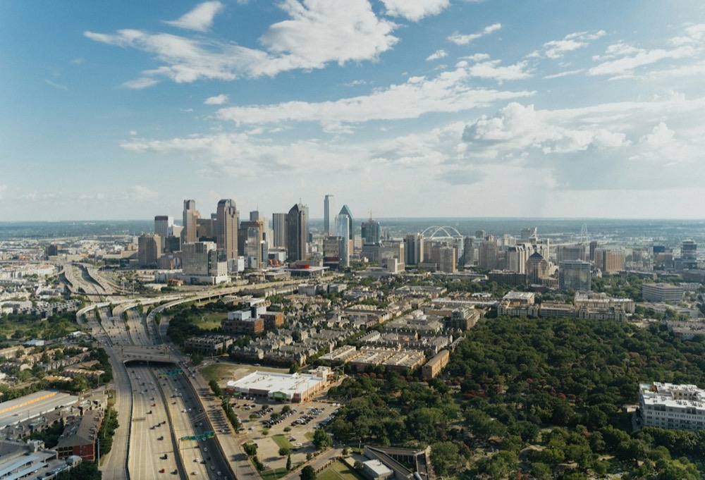 A city in daylight, seen from the air