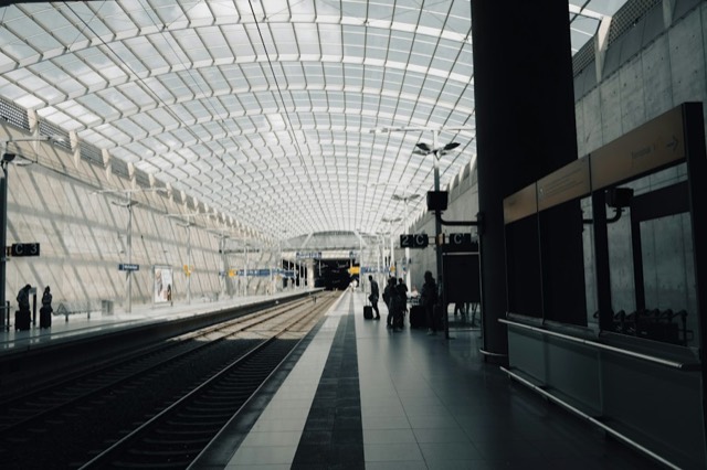 Bright railway station concourse